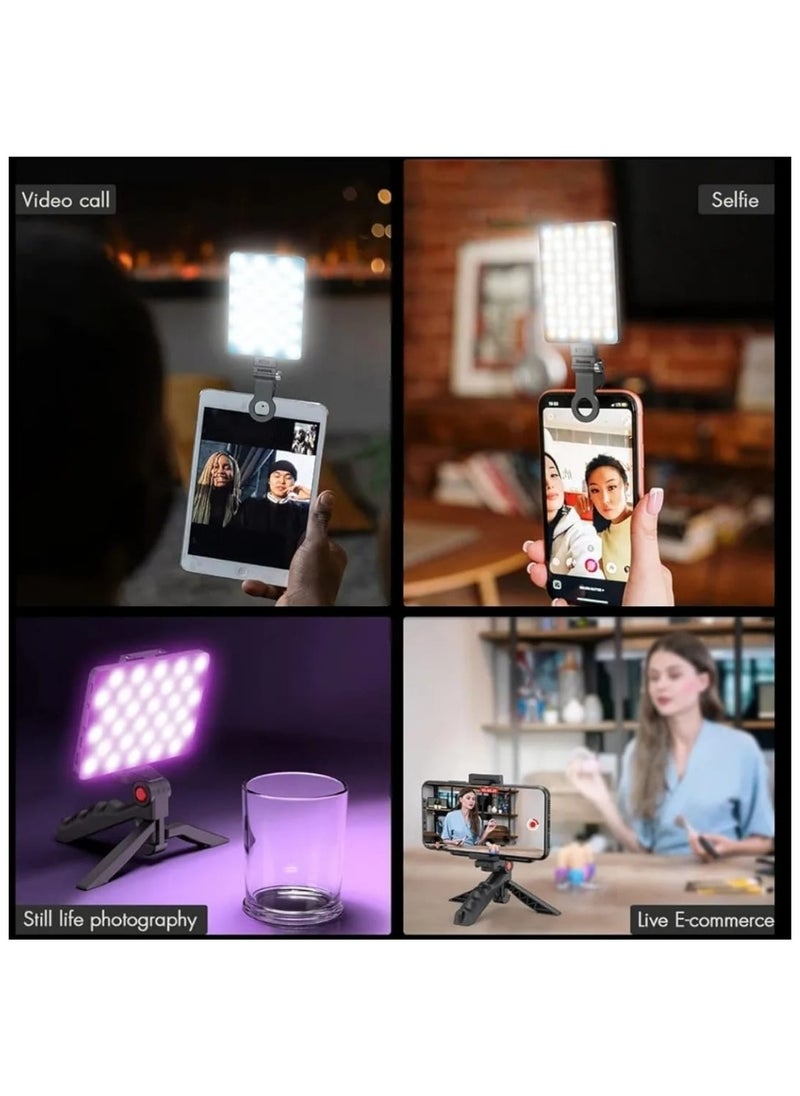 Portable Rechargeable RGB Selfie Light – 2500K-9000K Dimmable Full Color Video Light for Phone, Laptop, Tablet & Camera | Clip-On LED for Selfies, Vlogs, Video Conferencing