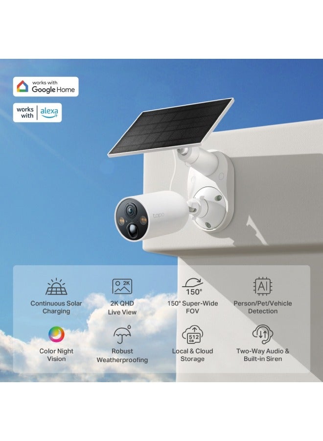 Tapo 2K 4MP QHD Solar Security Camera Kit with Rechargeable Battery and Solar Panel for Continuous Power