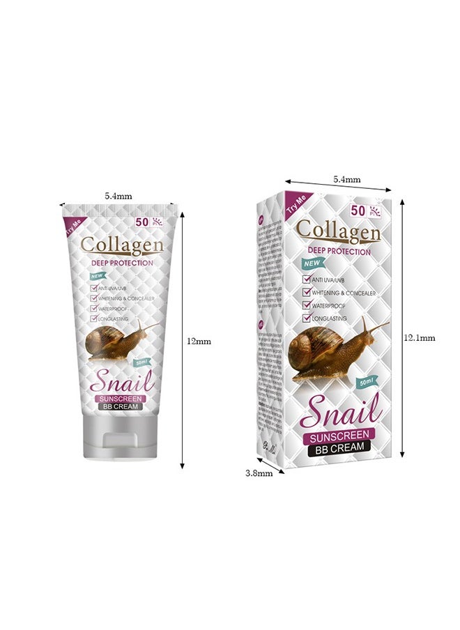 Collagen Deep Protection Sunscreen BB Cream-Whitening Concealer Full Coverage BB Cream,Long Lasting Waterproof Oil Control Anti UVA Natural Foundation Makeup for Women