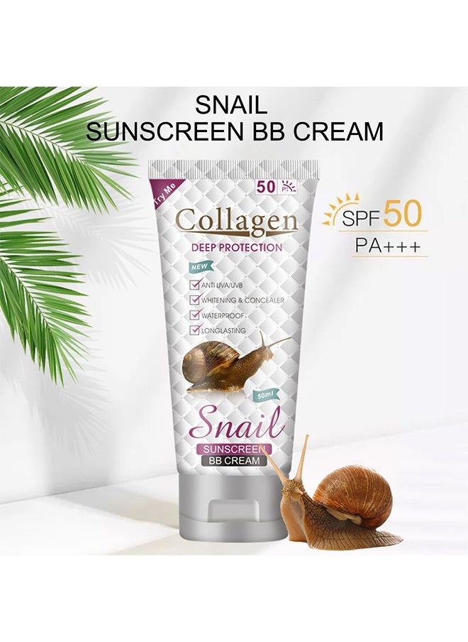 Collagen Deep Protection Sunscreen BB Cream-Whitening Concealer Full Coverage BB Cream,Long Lasting Waterproof Oil Control Anti UVA Natural Foundation Makeup for Women