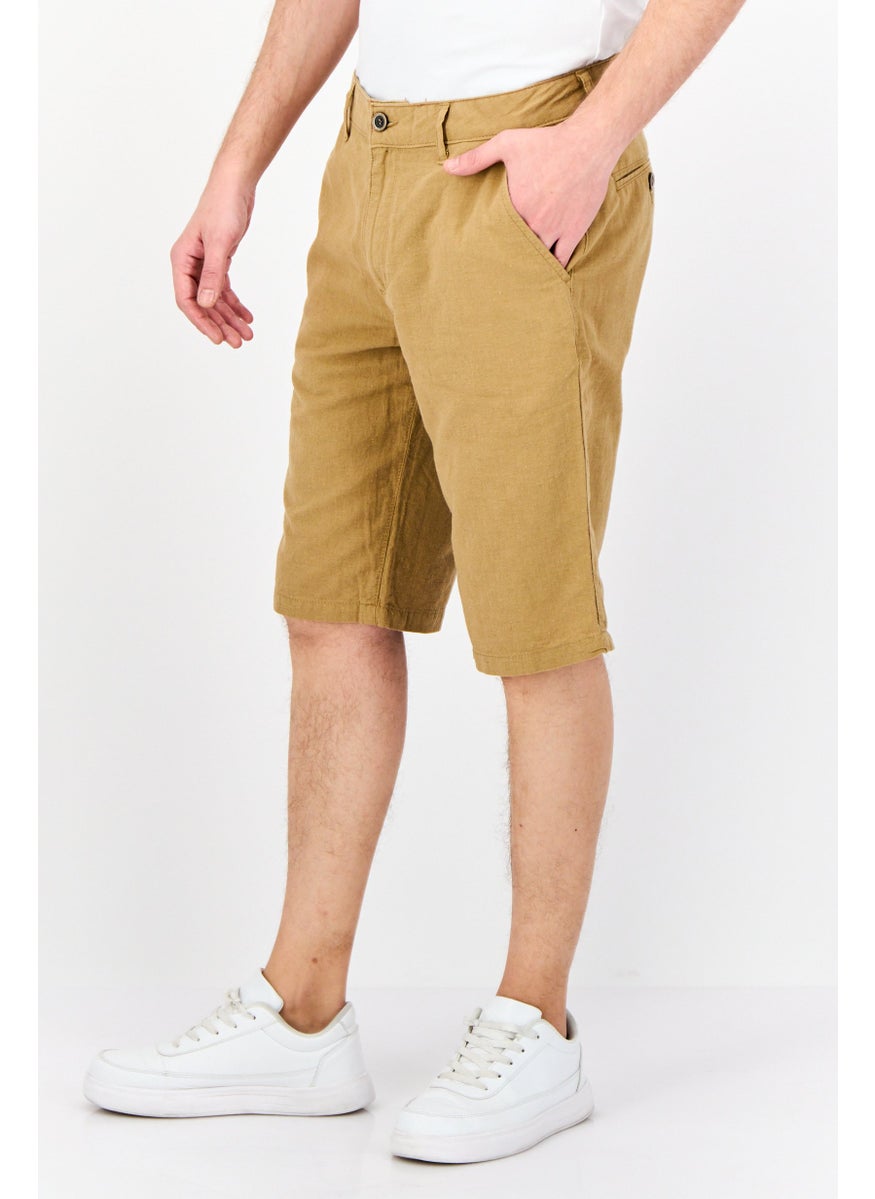 Men Solid Basic Short, Khaki