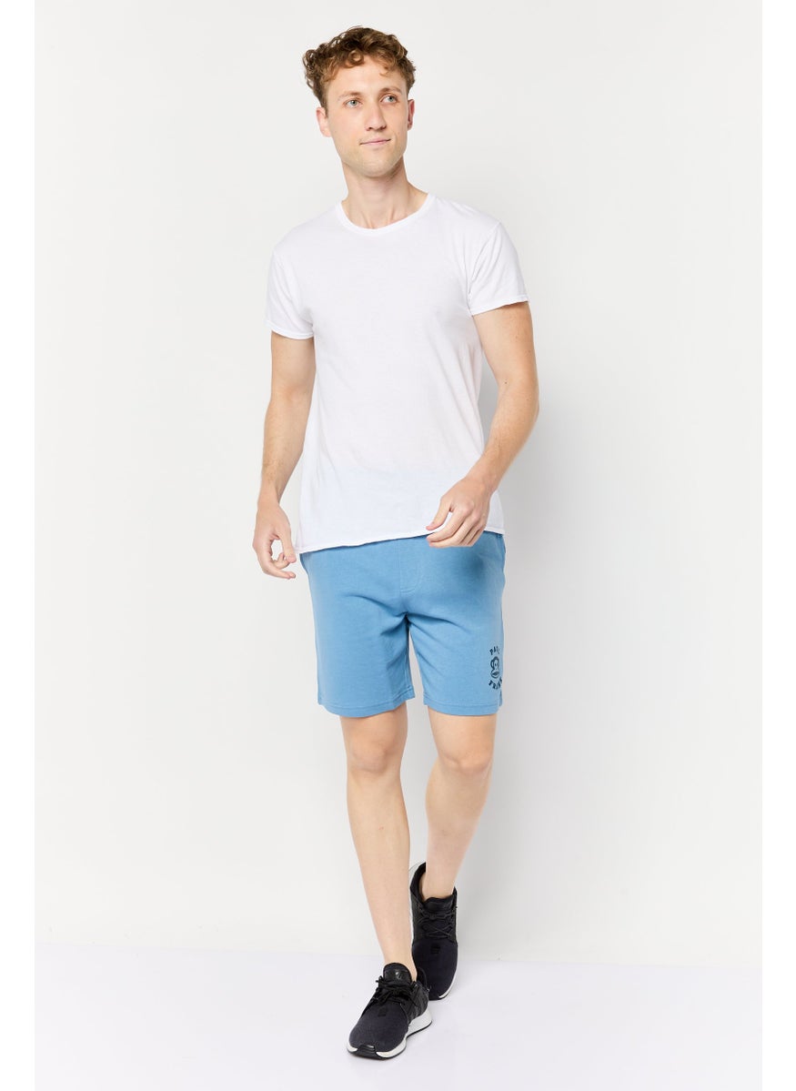 Men Graphic Print Basic Shorts, Blue