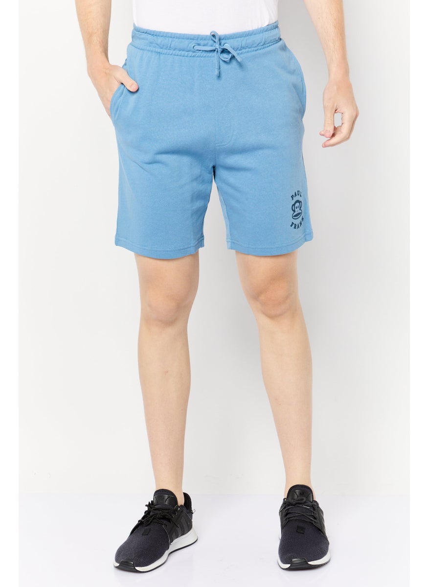 Men Graphic Print Basic Shorts, Blue