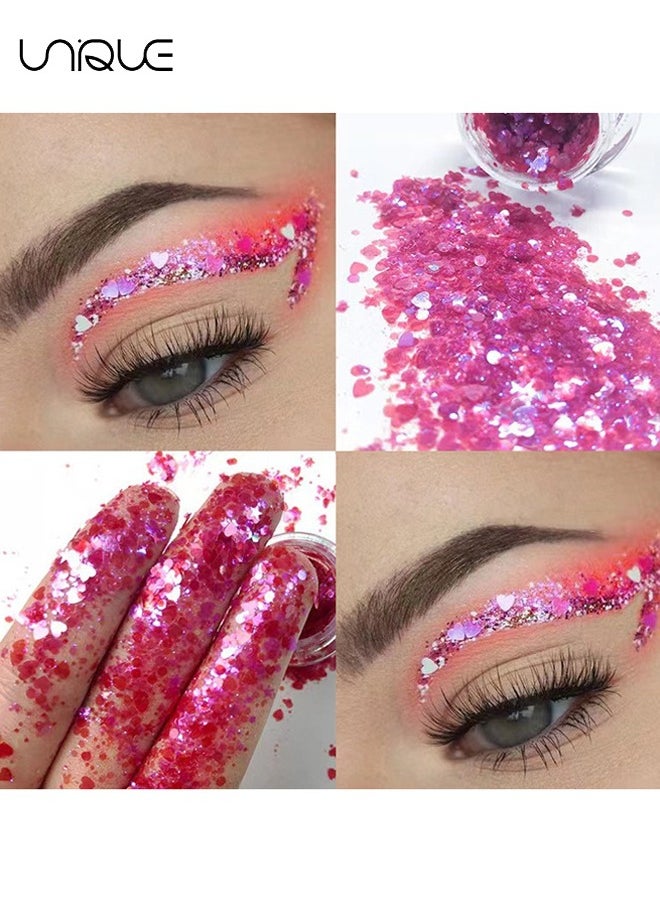 Body Glitter Gel, 2 Pcs Glitter Sequins Chunky Glitter Liquid Eyeshadow Long Lasting Glitter Shimmer Chunky Sequins Glitters for Hair Makeup Festival Party Carnival(Blue+Pink)
