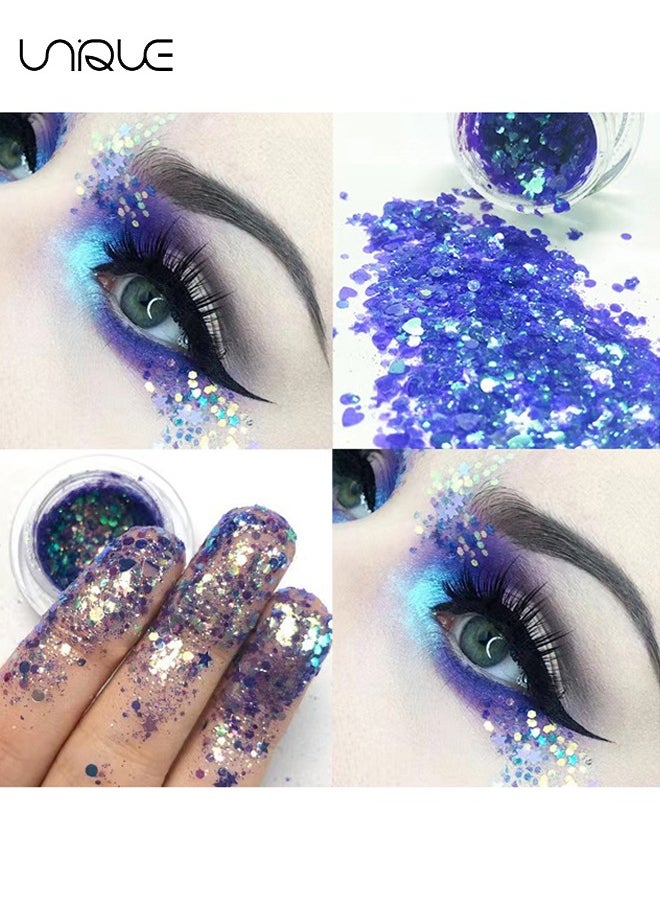 Body Glitter Gel, 2 Pcs Glitter Sequins Chunky Glitter Liquid Eyeshadow Long Lasting Glitter Shimmer Chunky Sequins Glitters for Hair Makeup Festival Party Carnival(Blue+Pink)