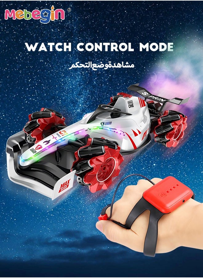 Remote Control Car Toy with Light and Spray Function, 2.4 GHz Double Side Radio Control Drift Race Car, Gesture Sensing RC Stunt Car, Suitable for Various Roads, Ideal Gift for Kids Aged 6+