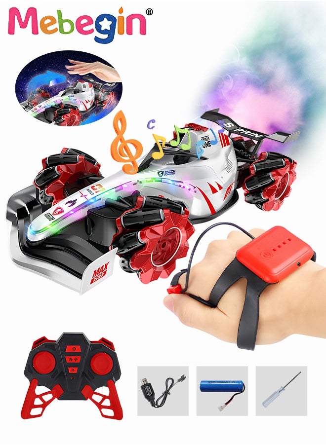 Remote Control Car Toy with Light and Spray Function, 2.4 GHz Double Side Radio Control Drift Race Car, Gesture Sensing RC Stunt Car, Suitable for Various Roads, Ideal Gift for Kids Aged 6+