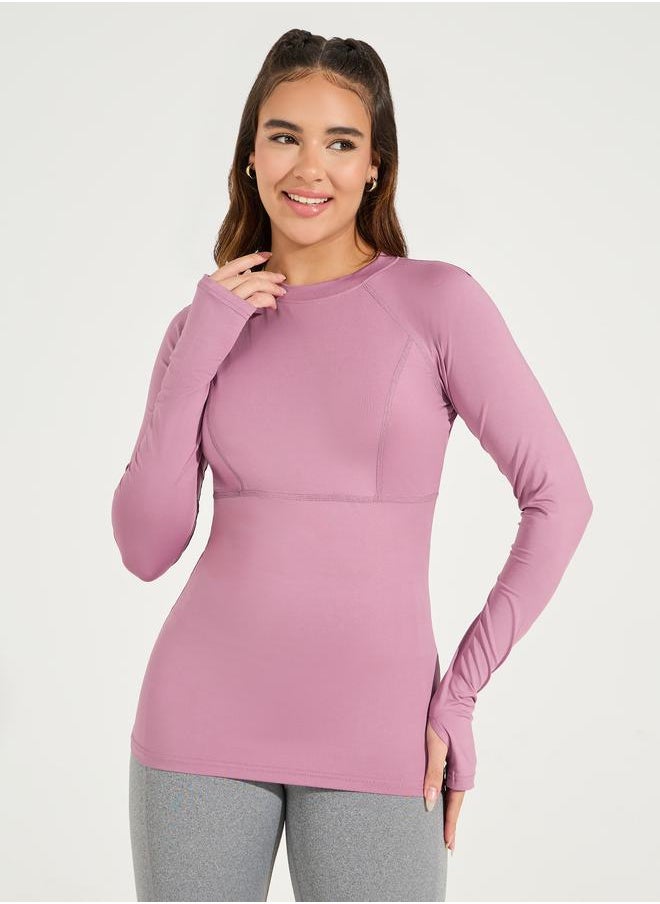 Solid Stitch & Thumbhole Detail Contour Fit Top