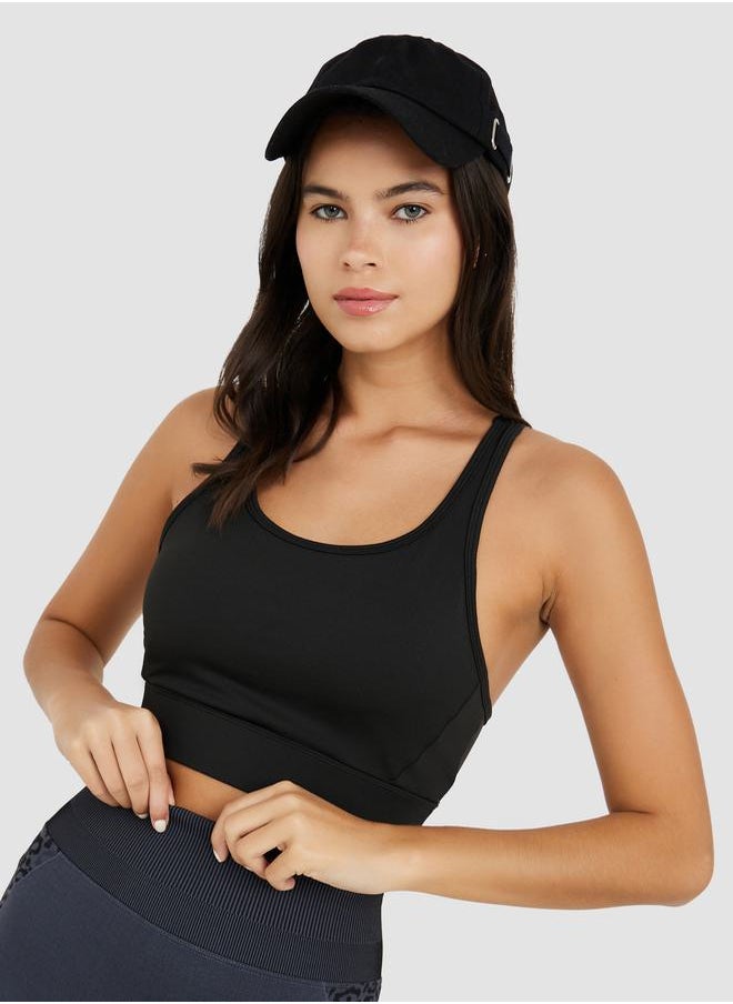 Mesh Insert Overlay Strap Back Detail Active Sports Bra