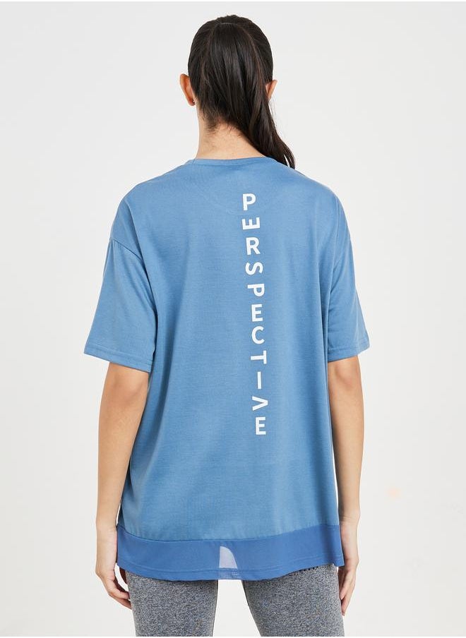Perspective Back Print Mesh Detail Loose Yoga Fit Top