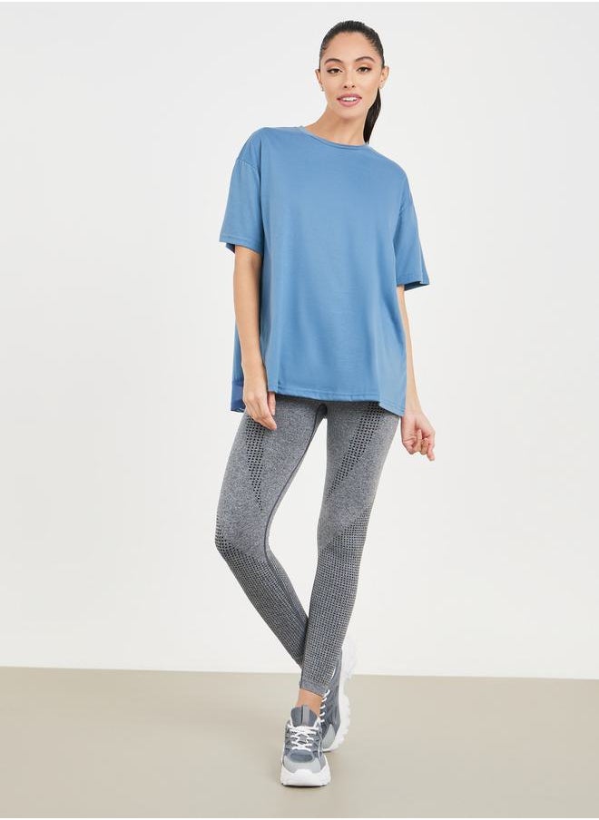 Perspective Back Print Mesh Detail Loose Yoga Fit Top