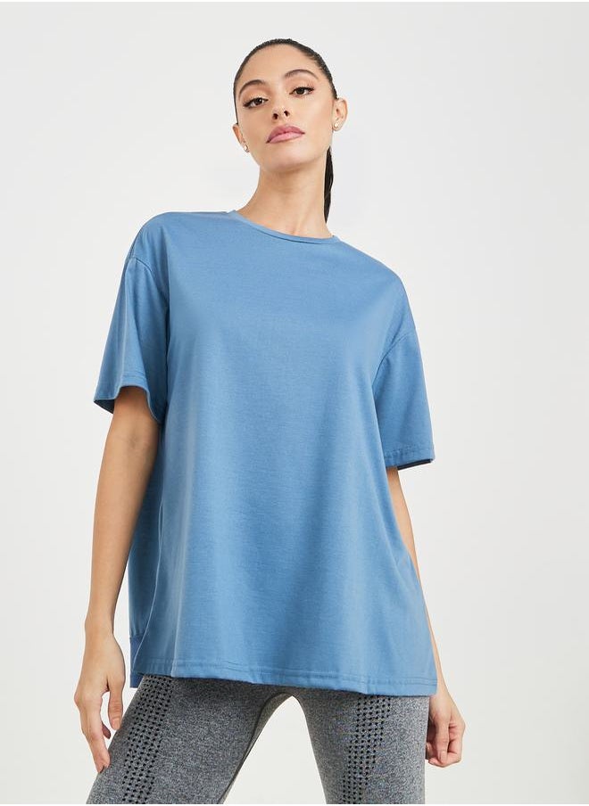 Perspective Back Print Mesh Detail Loose Yoga Fit Top