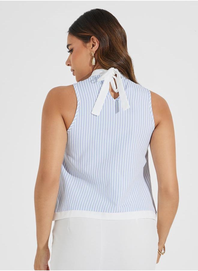 Striped Halter Neck Top with Tie-Back