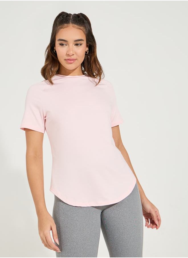 Reflective Dots & Back Mesh Detail Curved Hem Top