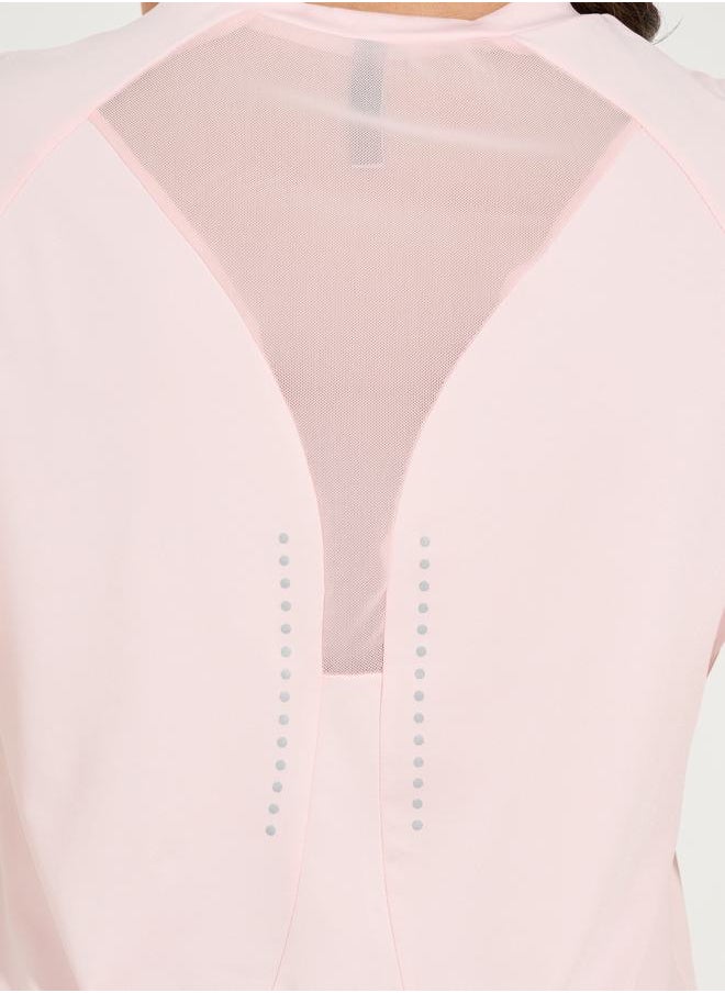 Reflective Dots & Back Mesh Detail Curved Hem Top