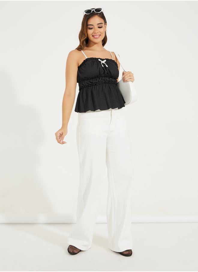 Gathered Strappy Square Neck Top