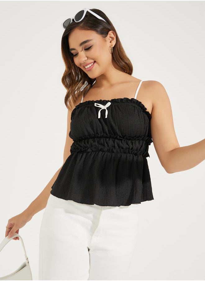 Gathered Strappy Square Neck Top