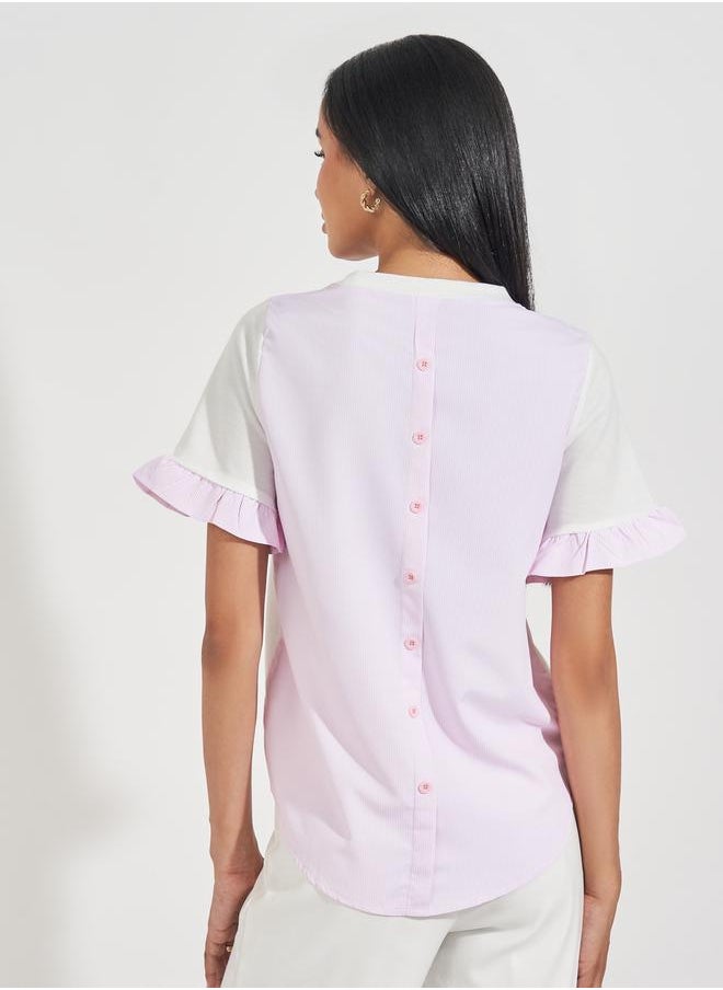 Striped Panel Blouse with Back Button Detail