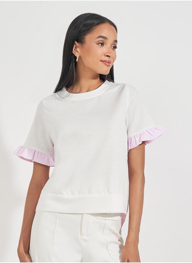 Striped Panel Blouse with Back Button Detail