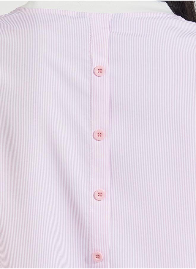 Striped Panel Blouse with Back Button Detail