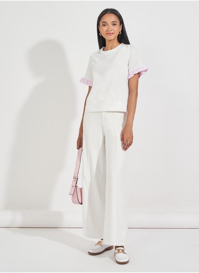 Striped Panel Blouse with Back Button Detail