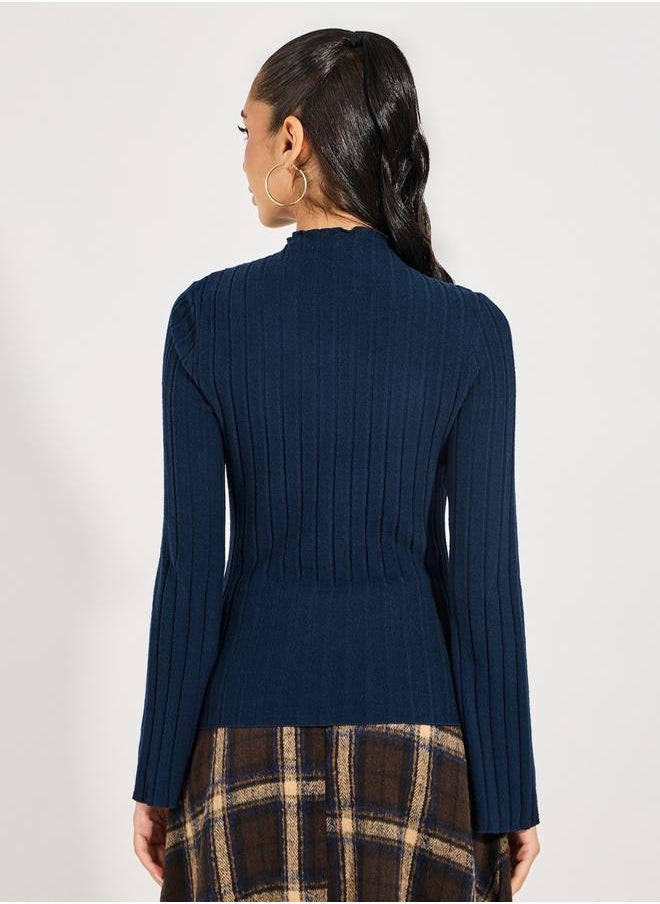 Ribbed Knit Top with Flared Sleeves