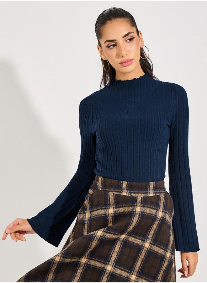 Ribbed Knit Top with Flared Sleeves