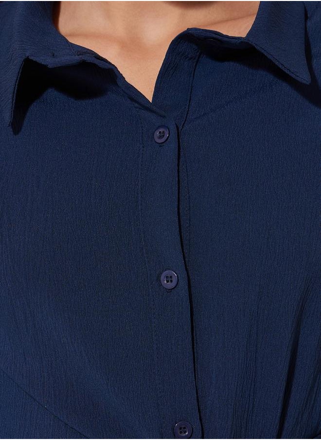 Solid Long Sleeve Collared Wrap Top