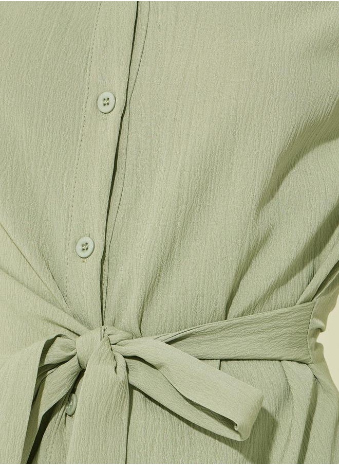 Solid Long Sleeve Collared Wrap Top