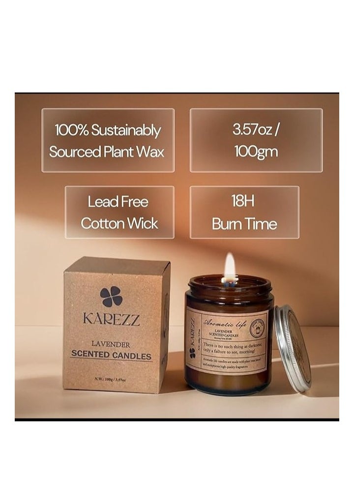 KAREZZ Lavender Scented Candles 100g.Plant Wax Based,Eco Friendly Aromatherapy Candle, Clean-Burning Cotton Wick, Calming Fragrance for Stress Relief.Ideal for Home Decor & Relaxation
