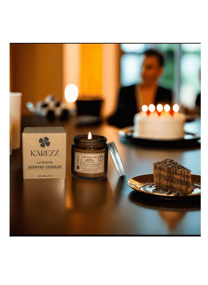 KAREZZ Lavender Scented Candles 100g.Plant Wax Based,Eco Friendly Aromatherapy Candle, Clean-Burning Cotton Wick, Calming Fragrance for Stress Relief.Ideal for Home Decor & Relaxation