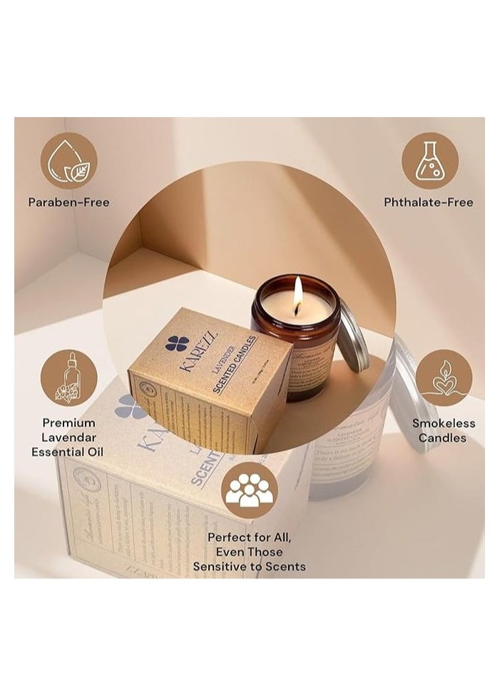 KAREZZ Lavender Scented Candles 100g.Plant Wax Based,Eco Friendly Aromatherapy Candle, Clean-Burning Cotton Wick, Calming Fragrance for Stress Relief.Ideal for Home Decor & Relaxation
