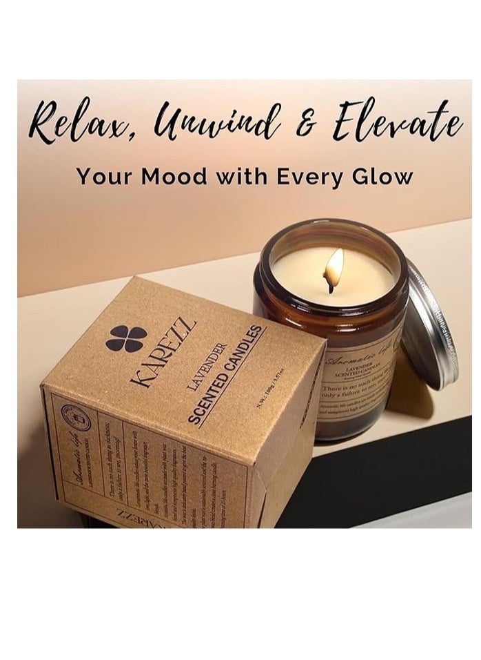 KAREZZ Lavender Scented Candles 100g.Plant Wax Based,Eco Friendly Aromatherapy Candle, Clean-Burning Cotton Wick, Calming Fragrance for Stress Relief.Ideal for Home Decor & Relaxation