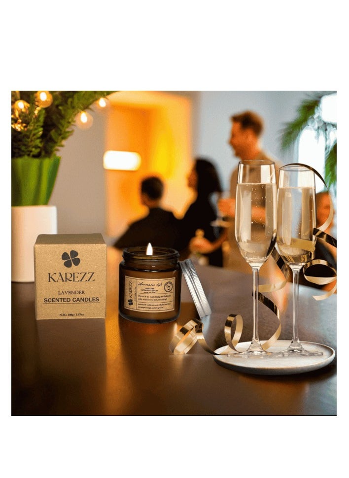 KAREZZ Lavender Scented Candles 100g.Plant Wax Based,Eco Friendly Aromatherapy Candle, Clean-Burning Cotton Wick, Calming Fragrance for Stress Relief.Ideal for Home Decor & Relaxation