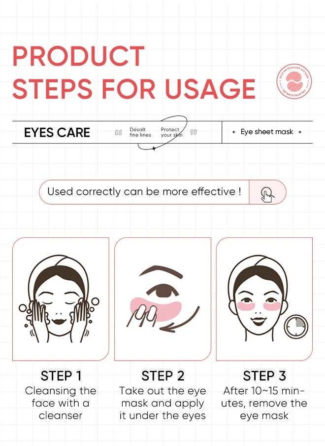 Damask Rose Starry Eye Mask Brightening Eye Rim Rose Moisturizing Eye Mask,  Acid Treats Puffiness and Dark Circles, Reduces Eye Bags, Smoothes Wrinkles, and Brightens Skin 60PCS