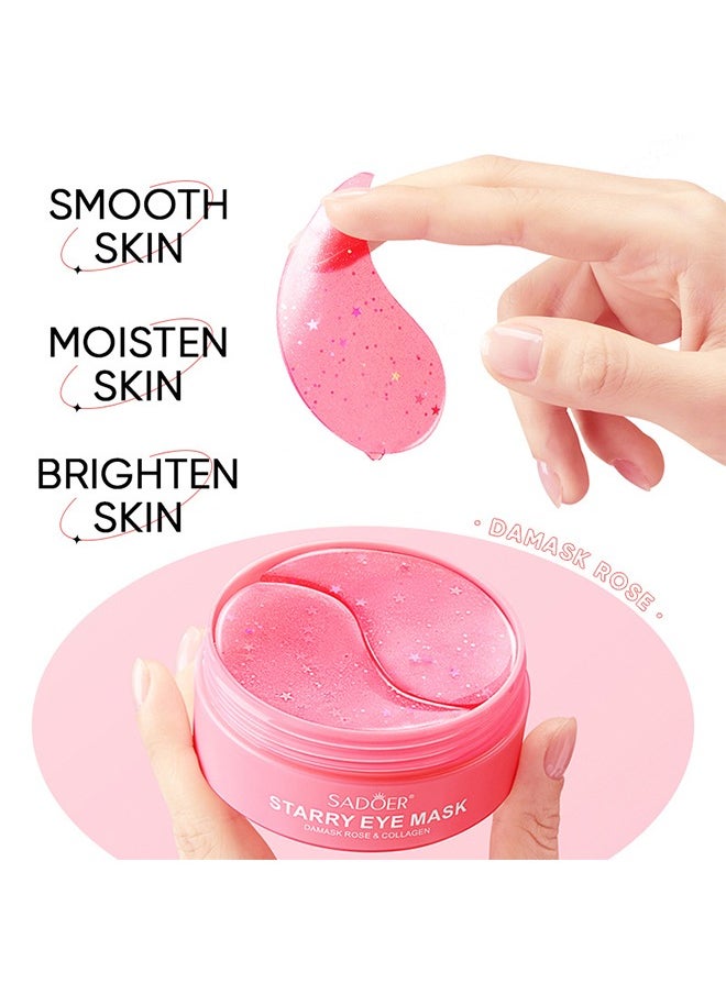 Damask Rose Starry Eye Mask Brightening Eye Rim Rose Moisturizing Eye Mask,  Acid Treats Puffiness and Dark Circles, Reduces Eye Bags, Smoothes Wrinkles, and Brightens Skin 60PCS