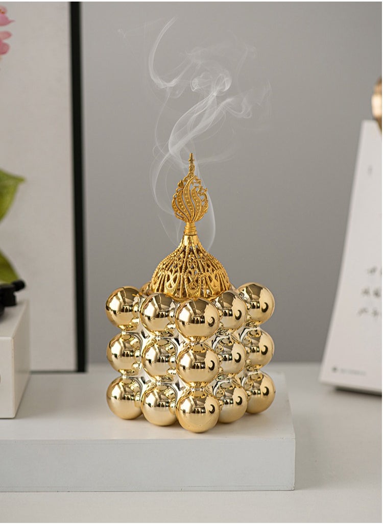 Incense burner, home atmosphere decoration, cube style design,gold