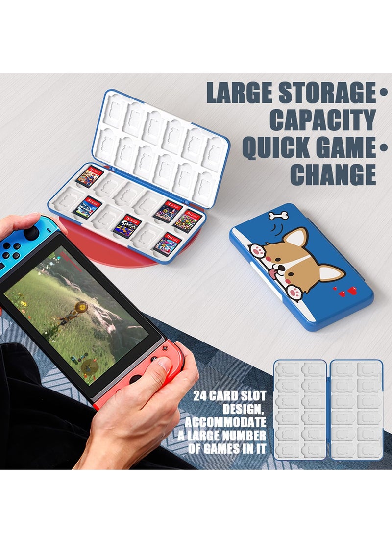 Game Card Case for Nintendo Switch OLED Game Card Micro SD Memory Cards with 24 Game Card Slots and 24 Micro SD Card Slots,Carbon Fibre Surface Shell Silicone Lining Portable Cartridge Storage Box