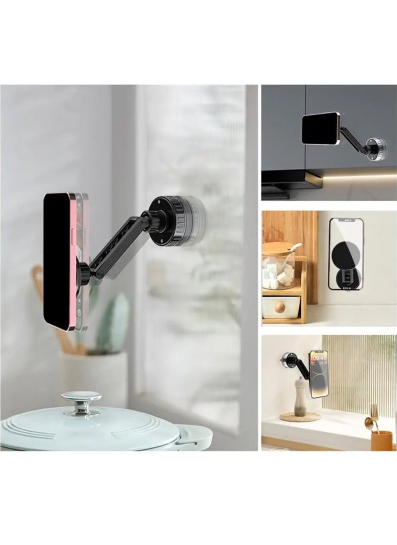 Phone Stand Magnetic Vacuum Phone Holder with Rotating Suction Cup for Wall,Desk,Kitchen,and Bathroom