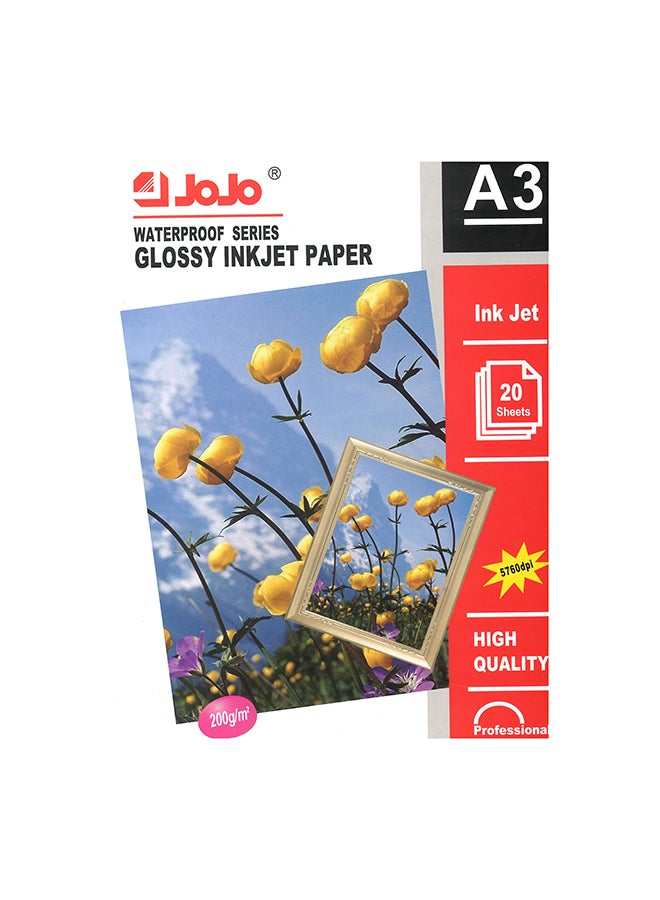 20-Sheets Waterproof A3 Glossy Inkjet Photo Paper 200gsm