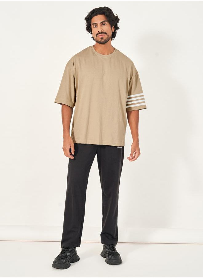 Striped Sleeve Boxy Fit Compact Jersey T-Shirt