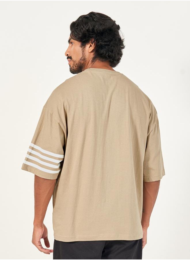 Striped Sleeve Boxy Fit Compact Jersey T-Shirt