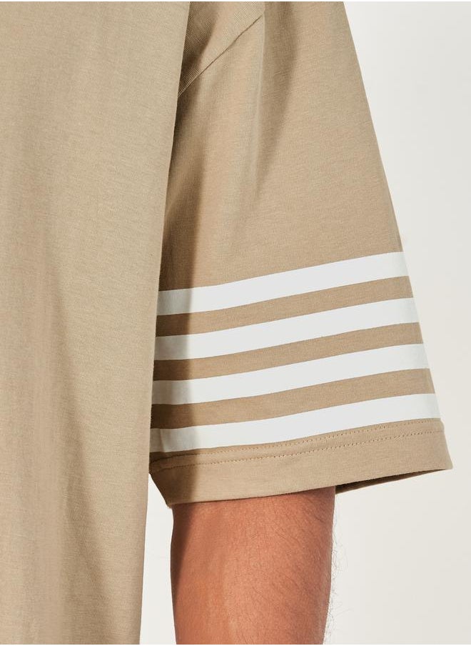 Striped Sleeve Boxy Fit Compact Jersey T-Shirt