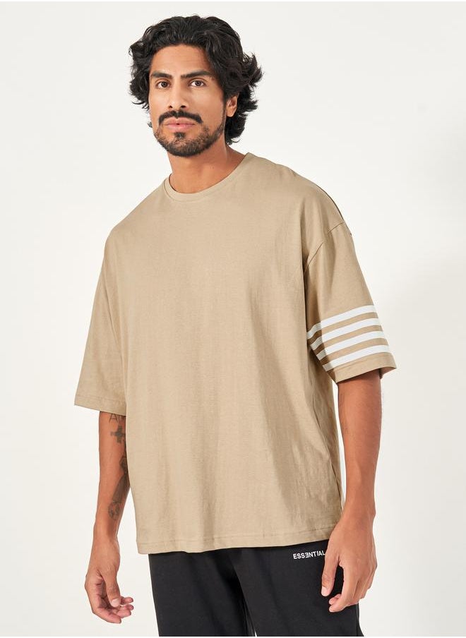 Striped Sleeve Boxy Fit Compact Jersey T-Shirt