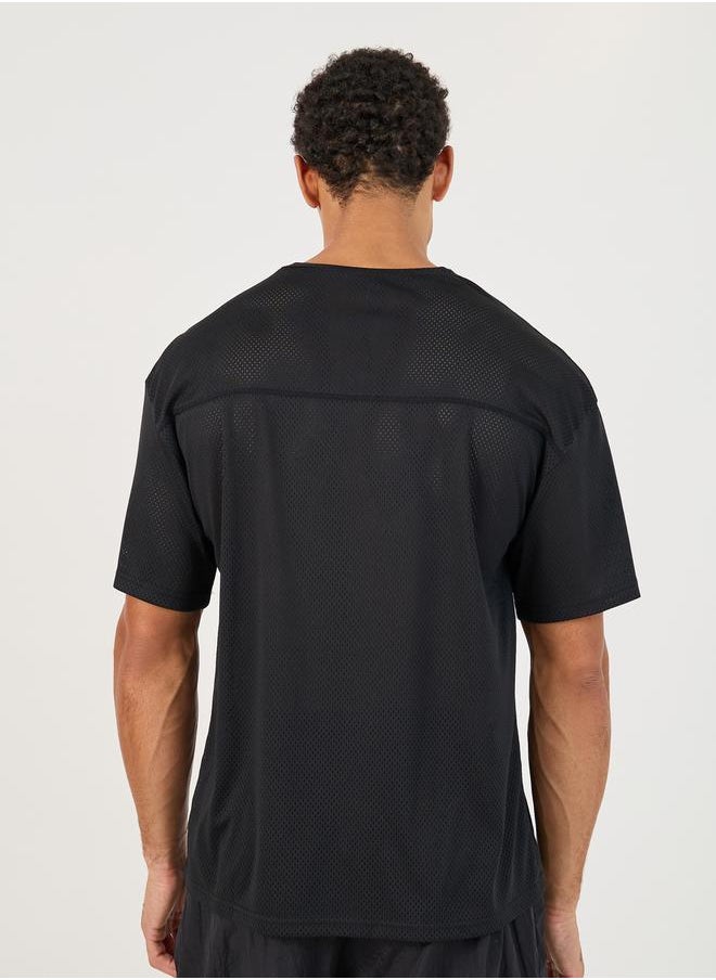 Varsity Print Stretch Oversized T-Shirt with Seam Detail
