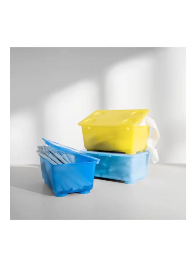 3-Piece Box with Lid Yellow/Blue 17 x 10cm