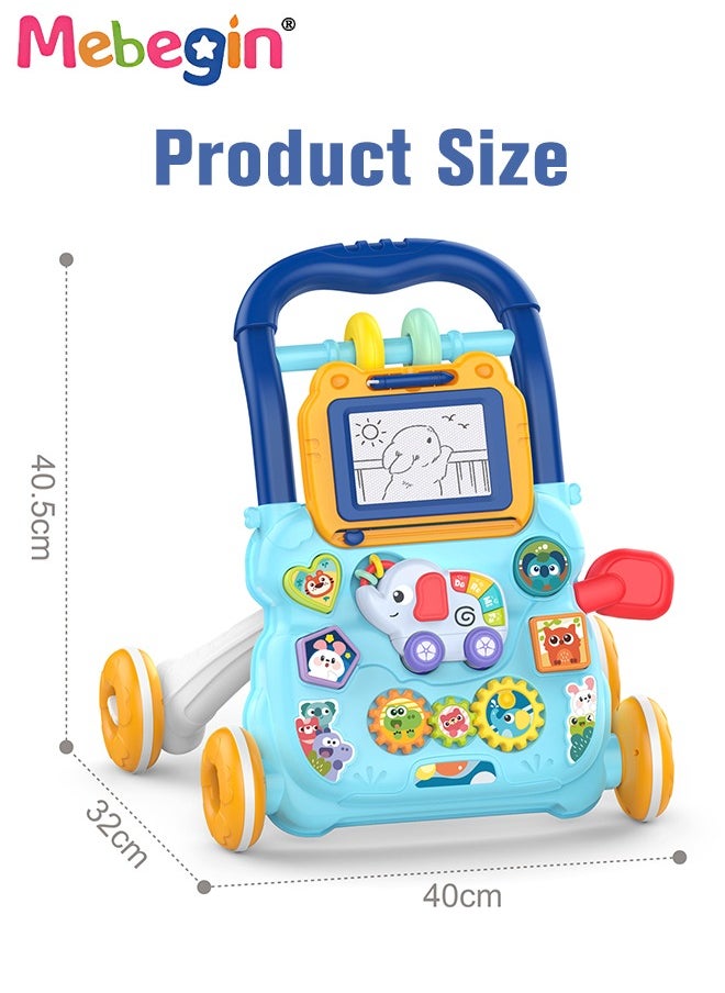 2 in 1 Baby Walker with Fun-filled Activity Panel, Multifunctional Push Along Walker with Drawing Board, Music Walker for Toddler, Early Educational Child Activity Center, Ideal Support for Babies'
