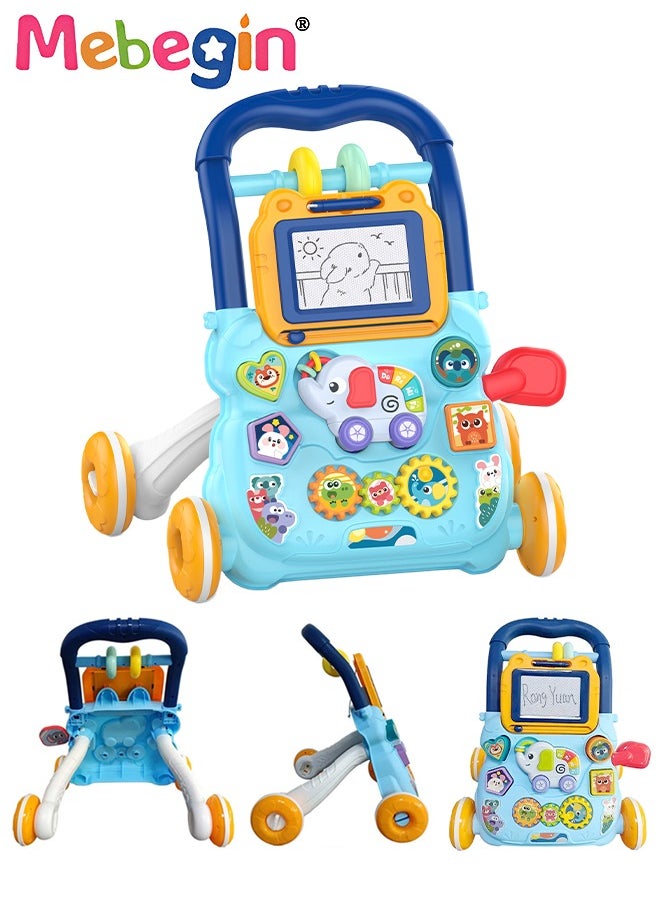 2 in 1 Baby Walker with Fun-filled Activity Panel, Multifunctional Push Along Walker with Drawing Board, Music Walker for Toddler, Early Educational Child Activity Center, Ideal Support for Babies'
