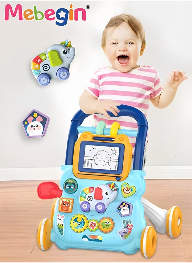 2 in 1 Baby Walker with Fun-filled Activity Panel, Multifunctional Push Along Walker with Drawing Board, Music Walker for Toddler, Early Educational Child Activity Center, Ideal Support for Babies'