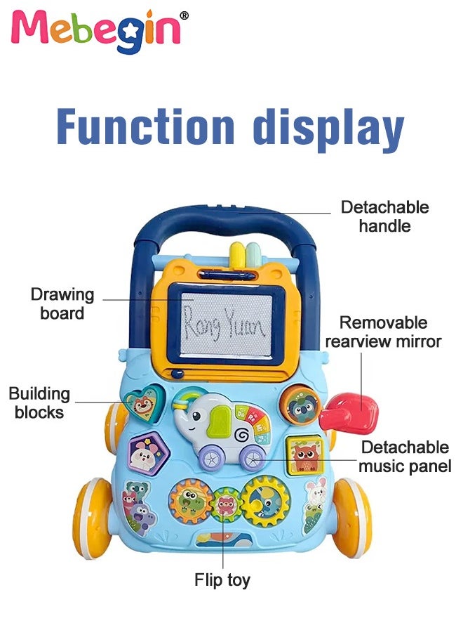 2 in 1 Baby Walker with Fun-filled Activity Panel, Multifunctional Push Along Walker with Drawing Board, Music Walker for Toddler, Early Educational Child Activity Center, Ideal Support for Babies'